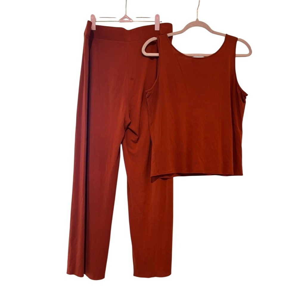 Eileen Fisher burnt orange silk tank & pants set (top L)(pants M) all stretch JJ